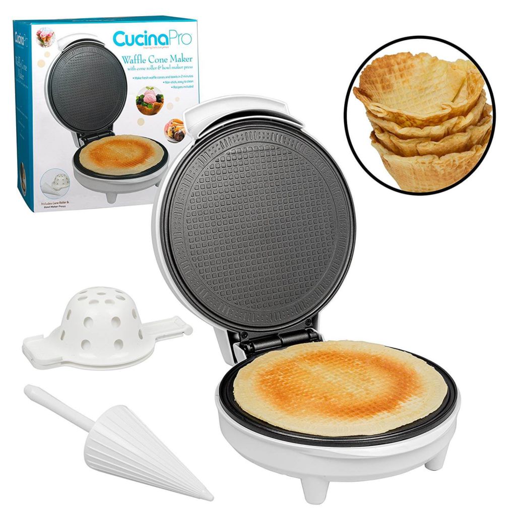 Waffle Cone and Bowl Maker- Includes Shaper Roller and Bowl Press- Homemade Ice Cream Cone Iron Machine