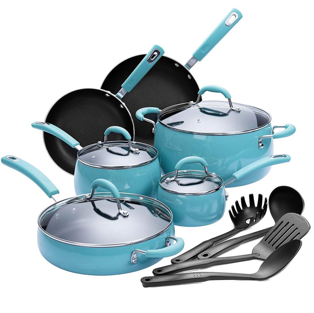 Finnhomy Hard Porcelain Enamel Aluminum Cookware Set, Ceramic Cookware Set