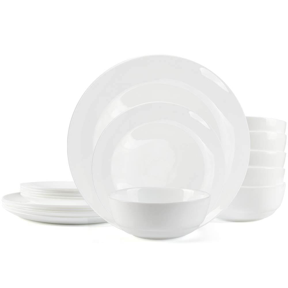 Dinnerware Set Danmers 18-piece Opal Dishes Sets Service for 6 Plates Bowls Break and Crack Resistant Dish Sets