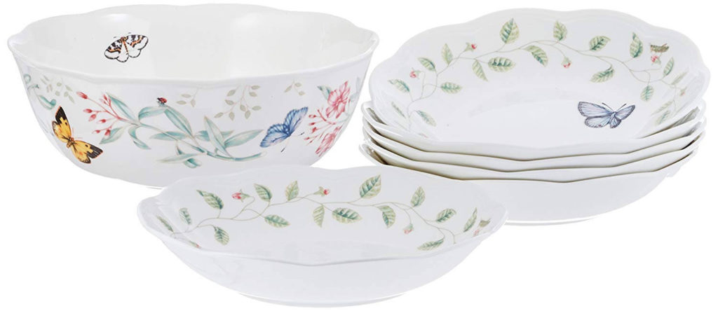 Lenox Butterfly Meadow 7 Piece Pasta Salad Set White Dinnerware