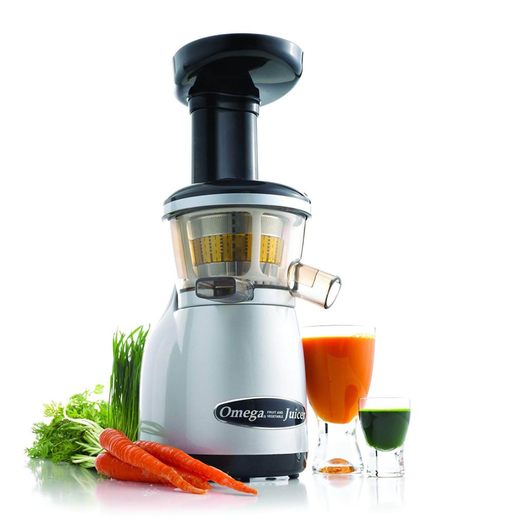 Omega VRT350 Heavy Duty Low Speed Vertical Masticating Juicer with Dual-Stage Extraction Creates Fruit and Vegetable Juice Compact Design Quiet Motor