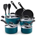 Cook N Home 02588 12 Piece Stay Cool Handle, Turquoise Nonstick Cookware Set