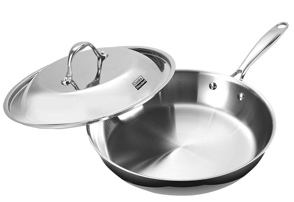 Cooks Standard NC 00239 Stainless Steel Dome Lid 12 Inch Multi Ply Clad Fry Pan, Silver