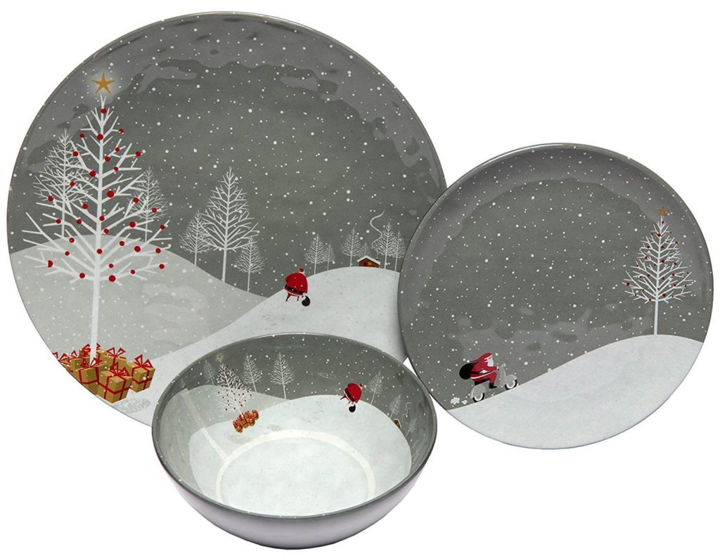 Melange 12 Piece Melamine Dinnerware Set (Santa Comes Home